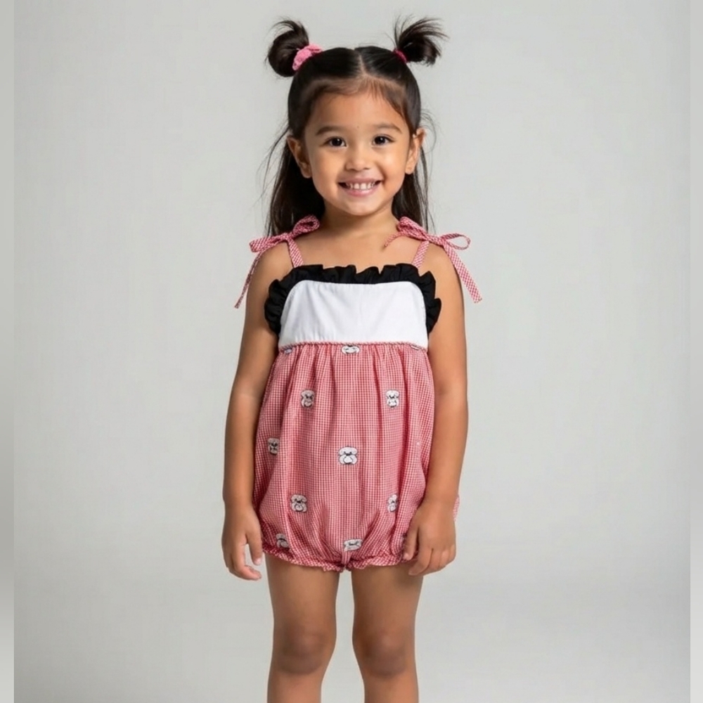 Saving Grace Smocks Red, White And Black Bulldog Romper Sz 4